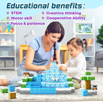 Magnetic Blocks-Build Mine Magnet World Pickaxe Edition Mine Pickaxe Caverns Kids Games Toddler Toys Magnetic Tiles for Boys & Girls Age 3-4 4-5 6-8, Sensory Outdoor Toys for Kids for 3+