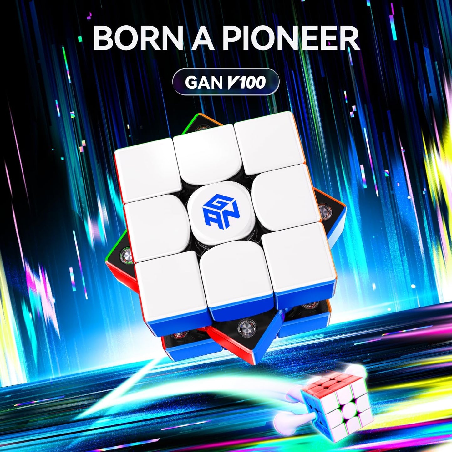 GAN V100 Maglev UV Speed Cube 3x3 Magnetic, Omni-directional Positioning 64g Lightweight Speedcube Brain Teaser Puzzle Fidget Toy for Kids Adults, 55mm Black Inner Surface