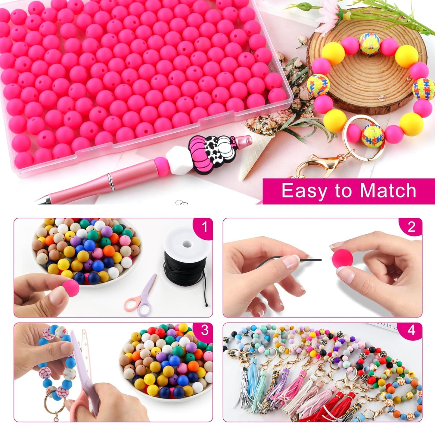 65Pcs 19mm Silicone Beads for Keychain Making Bracelet Necklace, Bulk Round Silicone Beads for Pens（Christmas Green） - Colors B