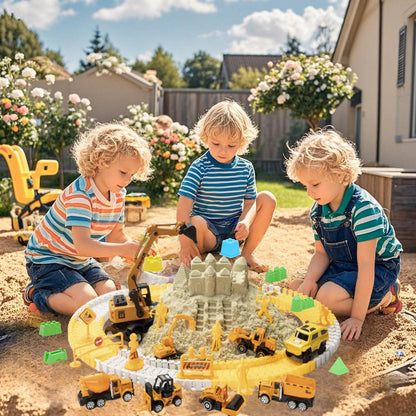 Play Construction Sand Kit, 2.2lbs Magic Sand, 6 Alloy Trucks,1 Big Semi-automatc Excavator,1 Race Truck 100 Tracks,10 Castle Molds,1 Sandbox mat,1 Storage Box, Sensory Toys for Kids Ages 3+