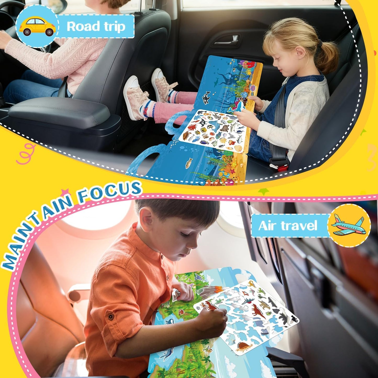 6 Sets Reusable Sticker Book for Toddlers 3-6, Jelly Sticker Books for Toddler, Travel Sticker Activity Toys for Kids 3 4 5 6 Years Old Girls & Boys