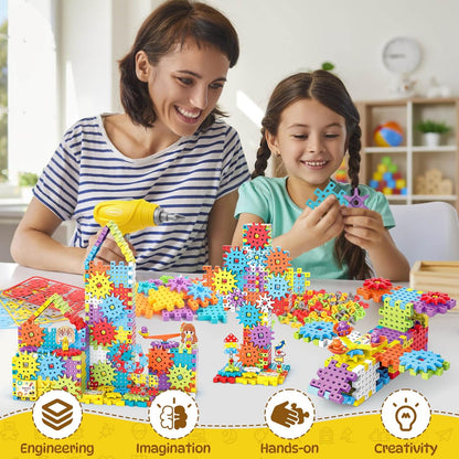 Pycoal Gears Building Blocks, STEM Educational Toys 234 PCS Gears Building Toys Kids Tool Set with Electric Drill, Electric Gear Building Blocks Birthday Gifts for Kids Age 3+