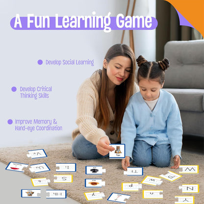 Rhyming Puzzles, 26 Groups Rhyming Word Cards Phonics Matching Game Self-Correcting Puzzle Early Childhood Learning Card for Kindergarten Preschool