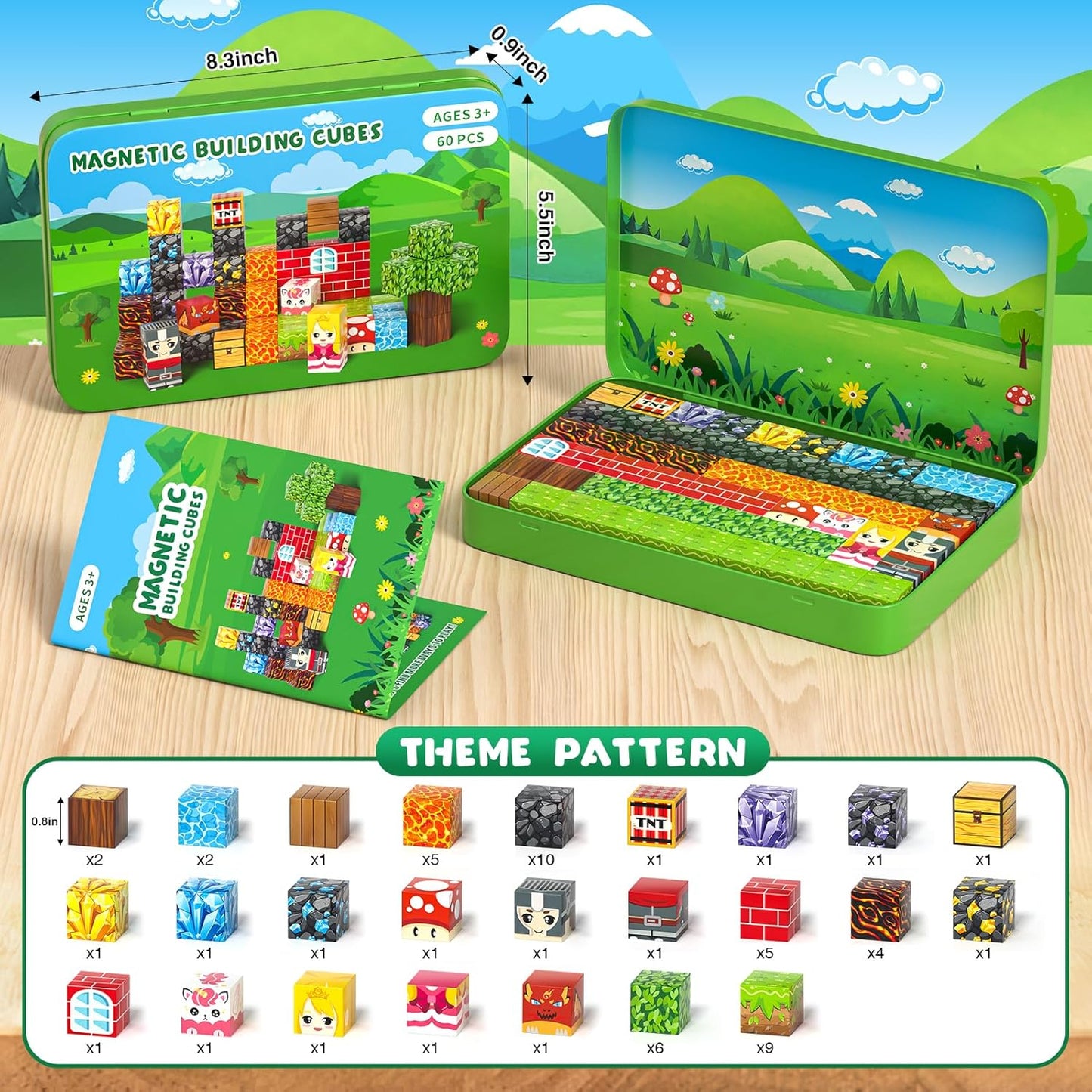 Axirata 60PCS Mini Magnetic Blocks Travel Set for Kids, Mini Magnetic Tiles Building Cubes with Portable Iron Box, STEM Construction Sensory Toy for Toddler Boys Girls Age 3-5 4-8 8-12+