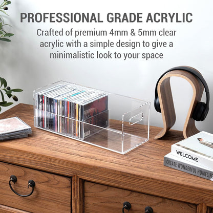 MyGift Modern Premium Clear Acrylic Stackable CD Holder Rack with Cutout Carrying Handles, Compact Disc Jewel Case Display Crate, Media Storage Organizer