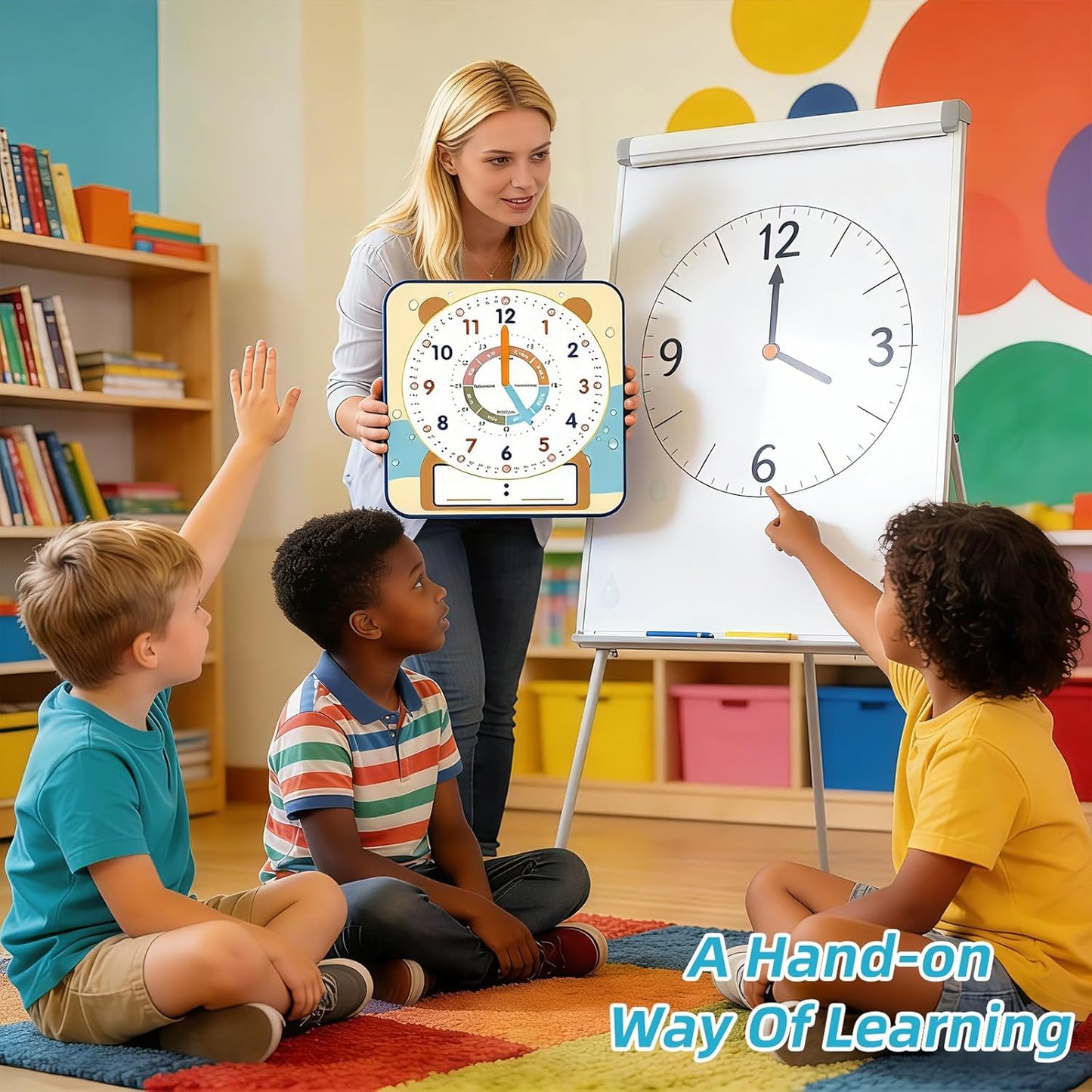 ANCOMEDO Large 12" Magnetic Writable Dry Erase Teaching Clock,Teaching Demonstration Clock for Kids Learning Time with Cute Style for Home School Classroom Supplies(12" x 11")