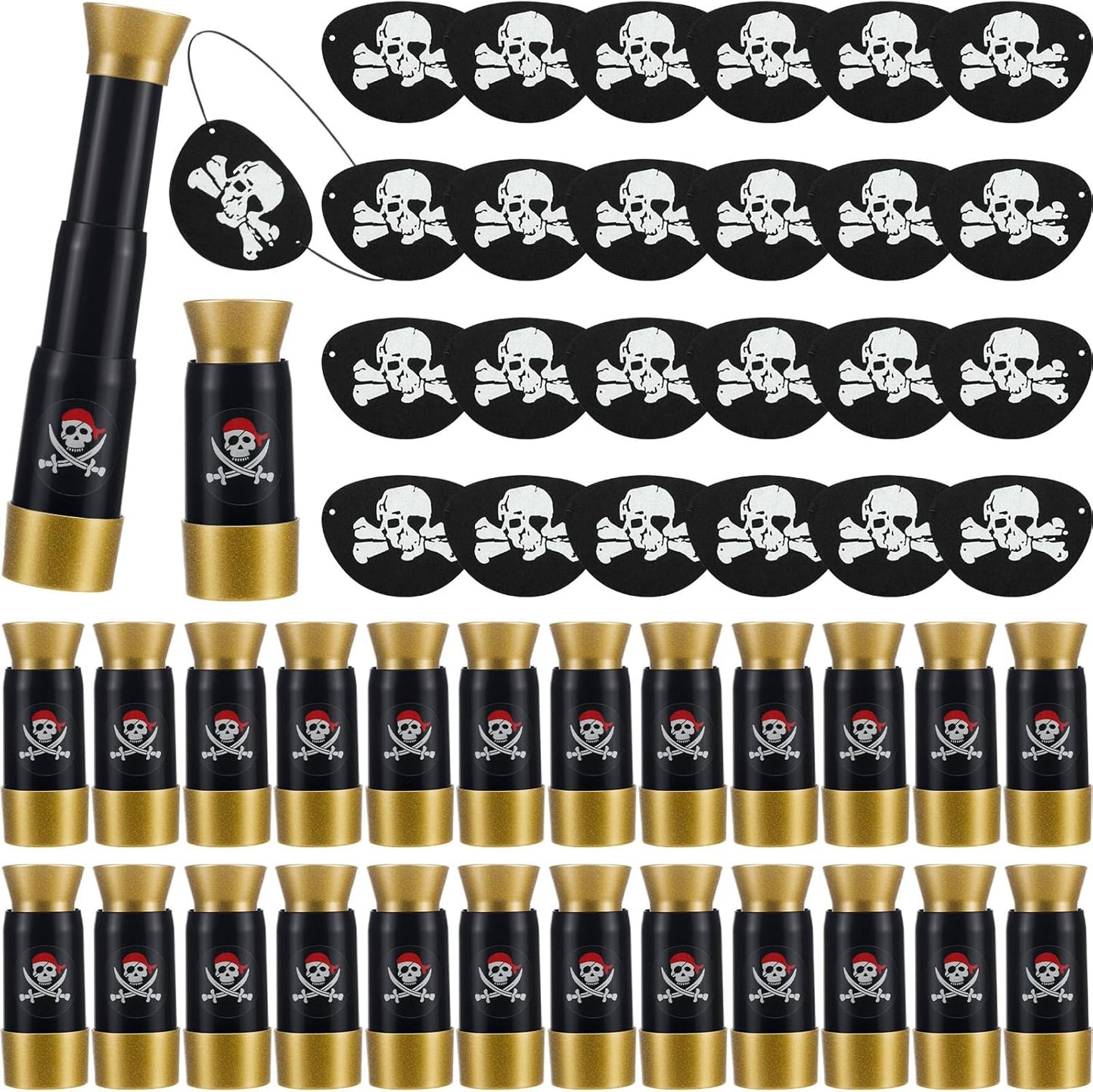 Libima 24 Pack Pirate Costume Accessories Set - Felt Eye Patches & Retractable Plastic Telescopes for Kids Birthday Party Favors, Gasparilla & Halloween Cosplay Dress Up(Vintage Style)