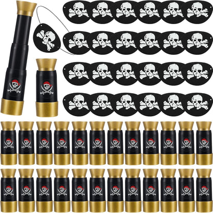 Libima 24 Pack Pirate Costume Accessories Set - Felt Eye Patches & Retractable Plastic Telescopes for Kids Birthday Party Favors, Gasparilla & Halloween Cosplay Dress Up(Vintage Style)
