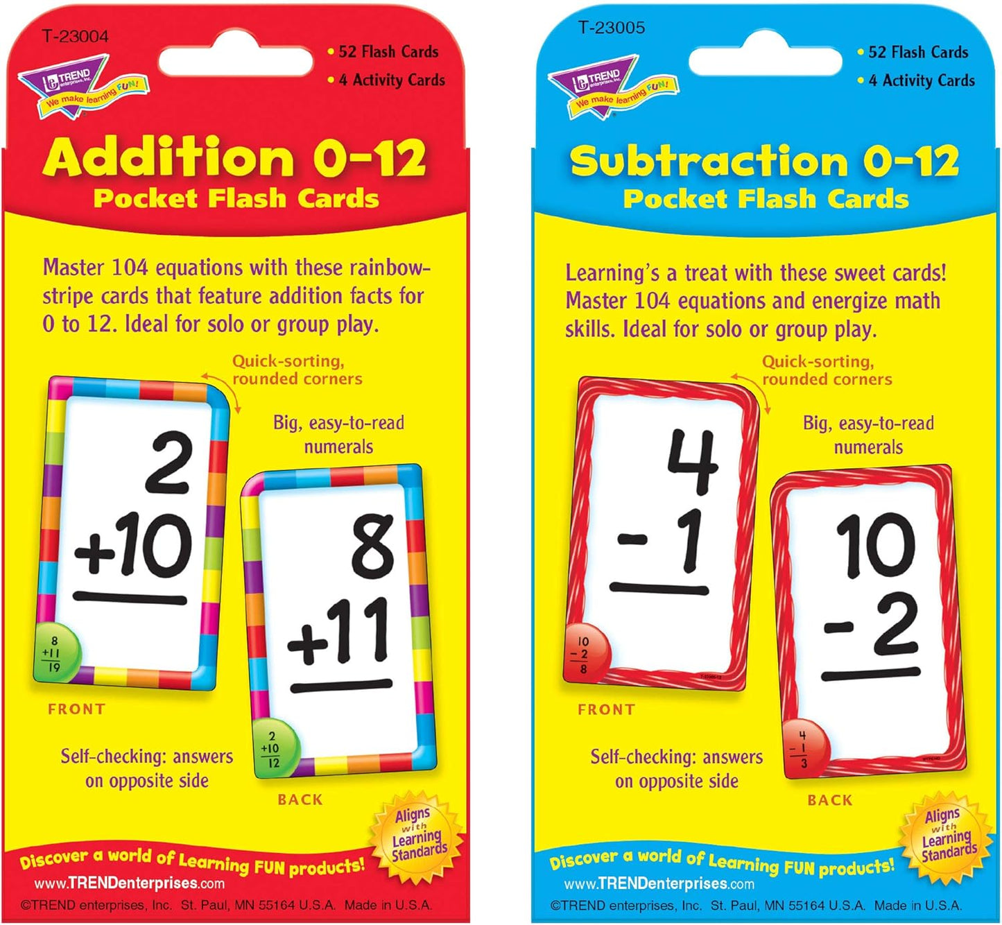 Trend Enterprises: Math Skill Drill Flash Cards, Addition 0-12, Self-Checking Cards to Practice and Master, Great for Skill Building and Test Prep, 91 Cards Included, Ages 6 and Up