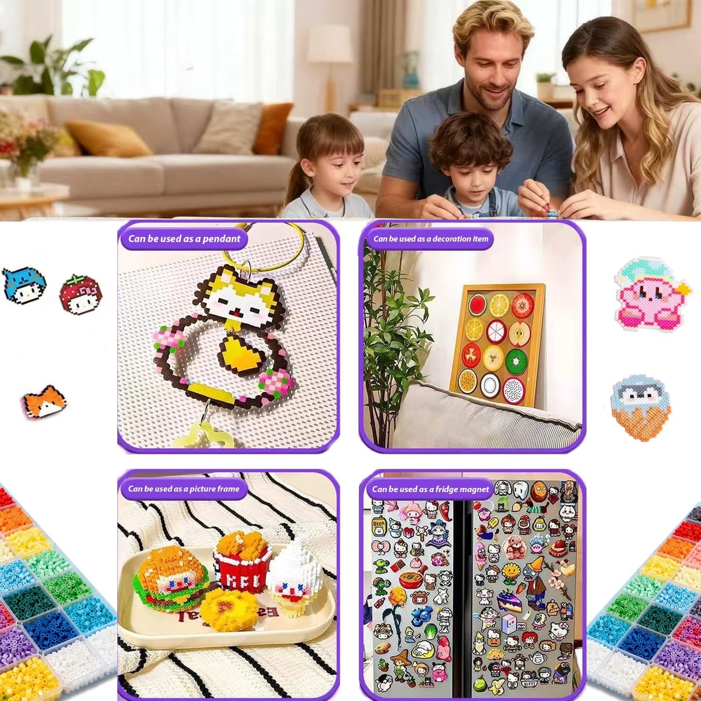 26000PC 2.6mm Mini Fuse Beads, 48 Colors Melty Beads Includes Pegboard & Ironing Paper，Christmas Home School Arts and Crafts Supplies for Kids