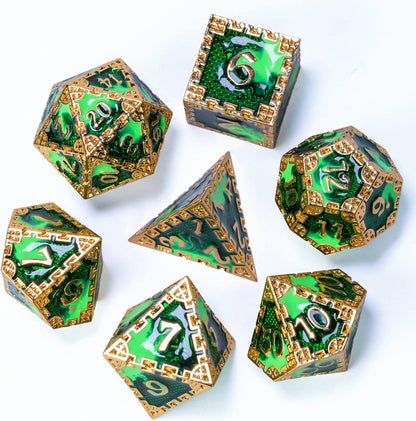 UDIXI Steampunk Metal Dice Set, 7 Die Polyhedral DND Dice Set for D&D Role Playing Game and Math Teaching (Ancient Copper)