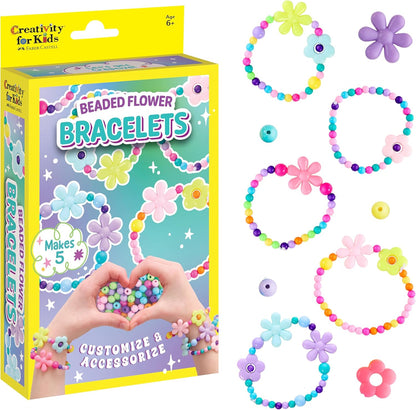 Creativity for Kids Beaded Flower Bracelet Making Kit | DIY Jewelry Craft Kit for Girls | Create 5 Colorful Beaded Bracelets to Wear, Share & Gift | Spring Crafts & Gifts for Mom (Ages 6+)