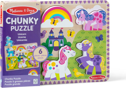 Melissa & Doug Wooden 6-Piece Unicorn and Rainbow Chunky Puzzle for Toddler Boys and Girls 2+