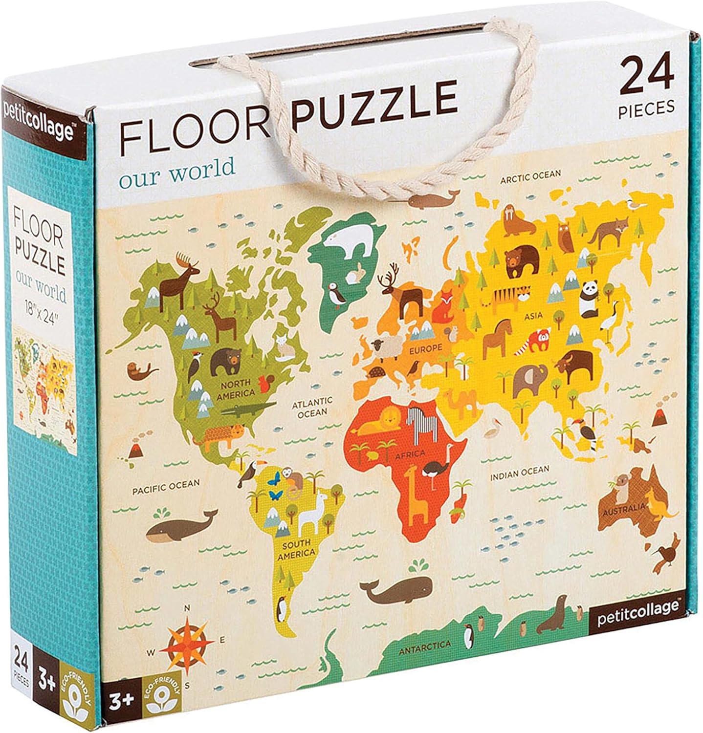 Petit Collage Floor Puzzle, Our World, 24-Pieces – Large Puzzle for Kids, Completed Map Puzzle Measures 18” x 24” – Makes a Great Gift Idea for Ages 3+