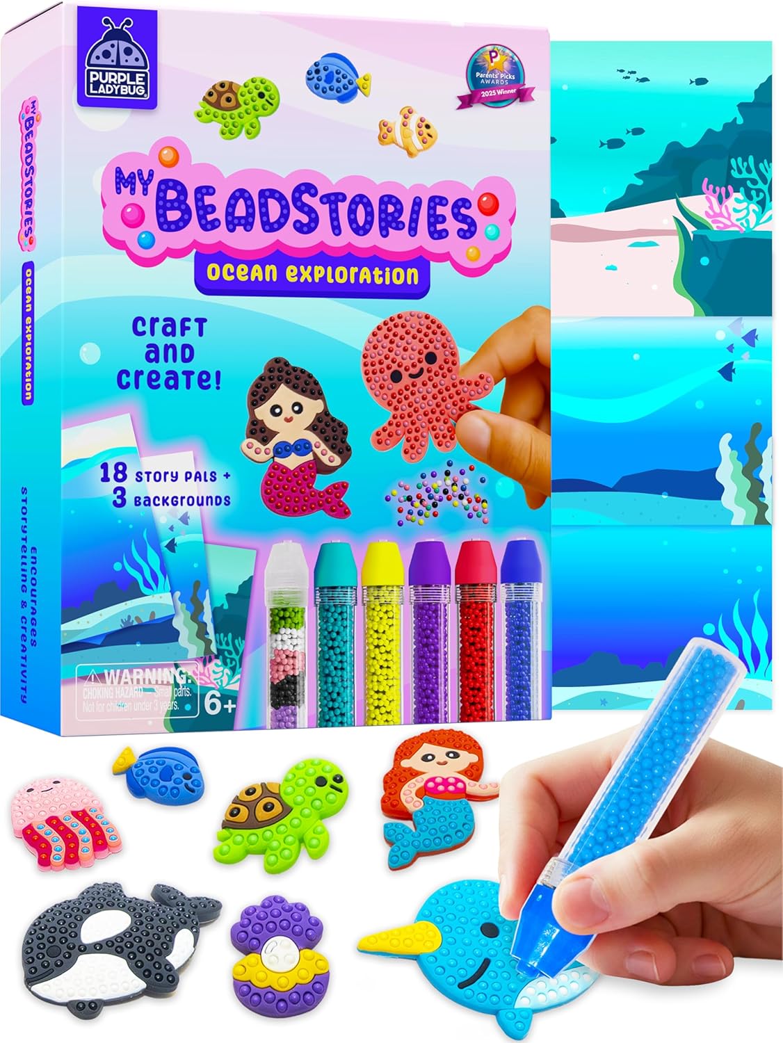 Magical Bead Painting – Birthday Gifts for Girl and Boy Ages 6-8 Years Old, Bead Art & Craft Set, Beads Pen & Painting Activities, Creative Arts & Crafts Ocean Theme Kit with Fun Designs