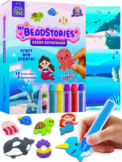 Magical Bead Painting – Birthday Gifts for Girl and Boy Ages 6-8 Years Old, Bead Art & Craft Set, Beads Pen & Painting Activities, Creative Arts & Crafts Ocean Theme Kit with Fun Designs