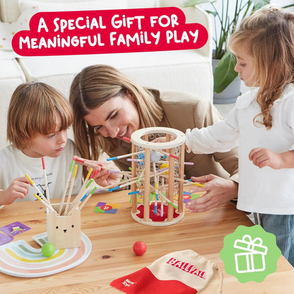 Nene Toys BeeFall Jumbo, 4-in-1 Wooden Honey Bee Toy for Kids Ages 3-9 - Educational Game with Wooden Honeybee Hive, 12 Bees, Colorful Sticks, Dice & Cards - Fun Family Game for Cognitive Development