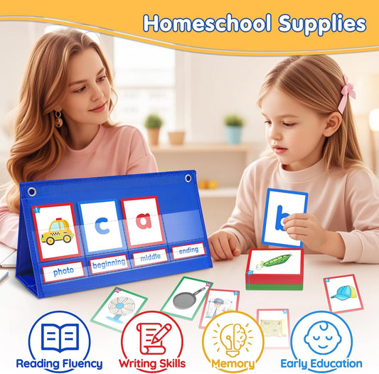 AKAYOK CVC Word Building Desktop Pocket Chart with 108 Phonics Flash Cards for Early Reading & Spelling | Alphabet Learning Tools for Preschool, Kindergarten, and Homeschooling