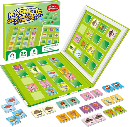 Torlam Magnetic CVC Word Match Game, Phonics Memory Games for Kids, Travel Party Camping Road Family Night Airplane Car Trip Activities for Preschool Kindergarten Kids Educational Homeschool Supplies