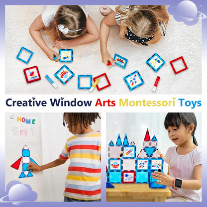 Mini Magnetic Tiles for Kids, Magnetic Building Set, Construction STEM Travel Toys for Boy Girl Ages 3+, Montessori Preschool Learning Educational Sensory Magnet Creative Toy Gift for Toddlers, 32 Pcs