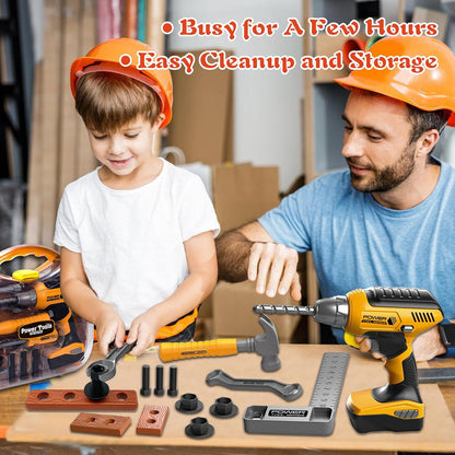Kids Tool Set with Tool Box & Electronic Toy Drill, Pretend Play Kids Construction Kits, Toy Tools for Toddlers 3-5, Kids Tool Sets for Boys Ages 4-6