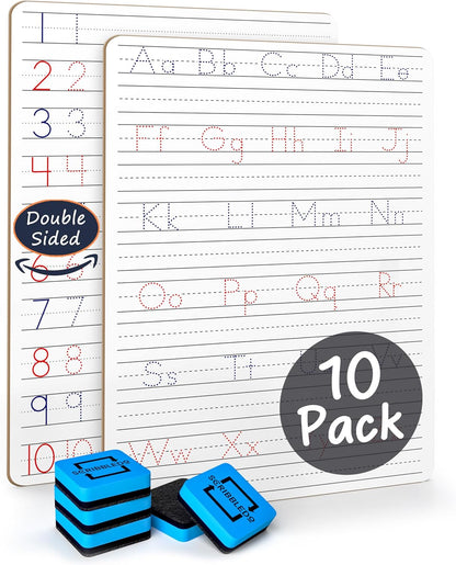 Scribbledo 5 Pack Dry Erase Handwriting Practice for Kids 9 x 12 Inch Letter Alphabet Tracing Board Whiteboard for Kids Ages 3-5 Write and Wipe Alphabet Practice Cards Letters & Erasers