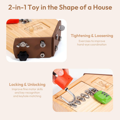 Woodtoe 8 PCS Montessori Lock and Key Toy, Montessori Toys for Toddlers 3 4 5 Year Old, Kids Tool Set, Montessori Materials Preschool Learning Toy, Fine Motor Skill, Educational Toys for Boy Girl 3-6