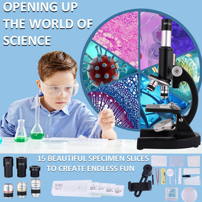 Microscope for Kids & Adults,40X-2000X Magnification Microscope for Kids 8-12, with LED Fill Light & Phone Holder, Great for School Labs and Home Schooling