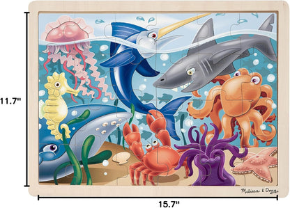 Melissa & Doug Under The Sea Ocean Animals Wooden Jigsaw Puzzle with Storage Tray (24 pcs)