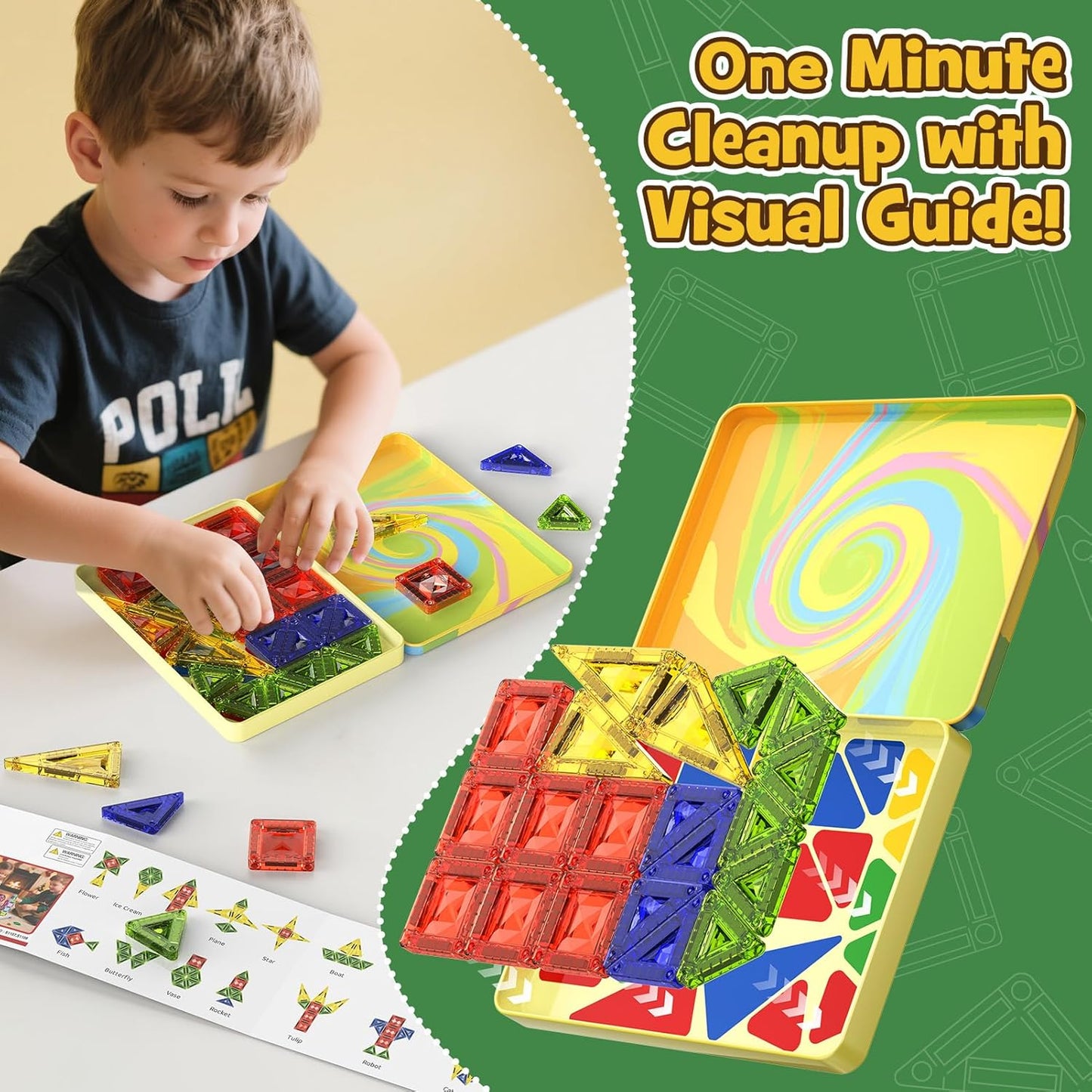 Magnetic Tiles for Kids Ages 4-8, Magnetic Blocks Travel Set with Diamond Surface & Metal Storage Box, 60PCS STEM Learning Toys, Educational Building Gifts for 3-8 Year Olds
