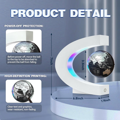 Flagest Magnetic Levitation Floating Globe, Levitating C Shape Globe with LED Lights for Education Home Office Desk Bookshelf Decor, Holiday Anniversary Creative Gift(3.3 Inches)