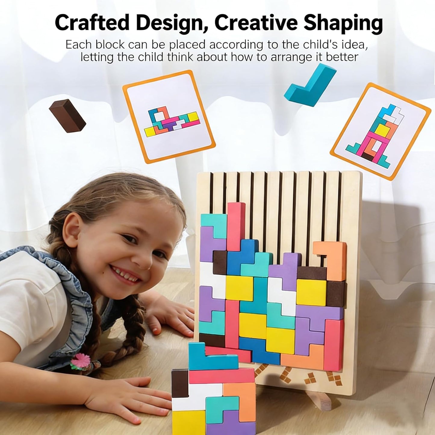Wooden Stacking Puzzle Toy, 42 Pcs 3D Montessori Russian Blocks Puzzles for Toddlers 3+ Years Old, Brain Teaser Educational Travel Game for Kids, Logic Intelligence Development Gift