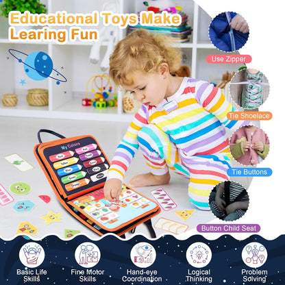 Teefrye Toddler Busy Board Montessori Toys for Toddlers 1-3 Year Old Educational Activity Book Board Sensory Travel Toys Ages 3-5 Preschool Learning Fine Motor Skills Toy Quiet Book Gift for Kids