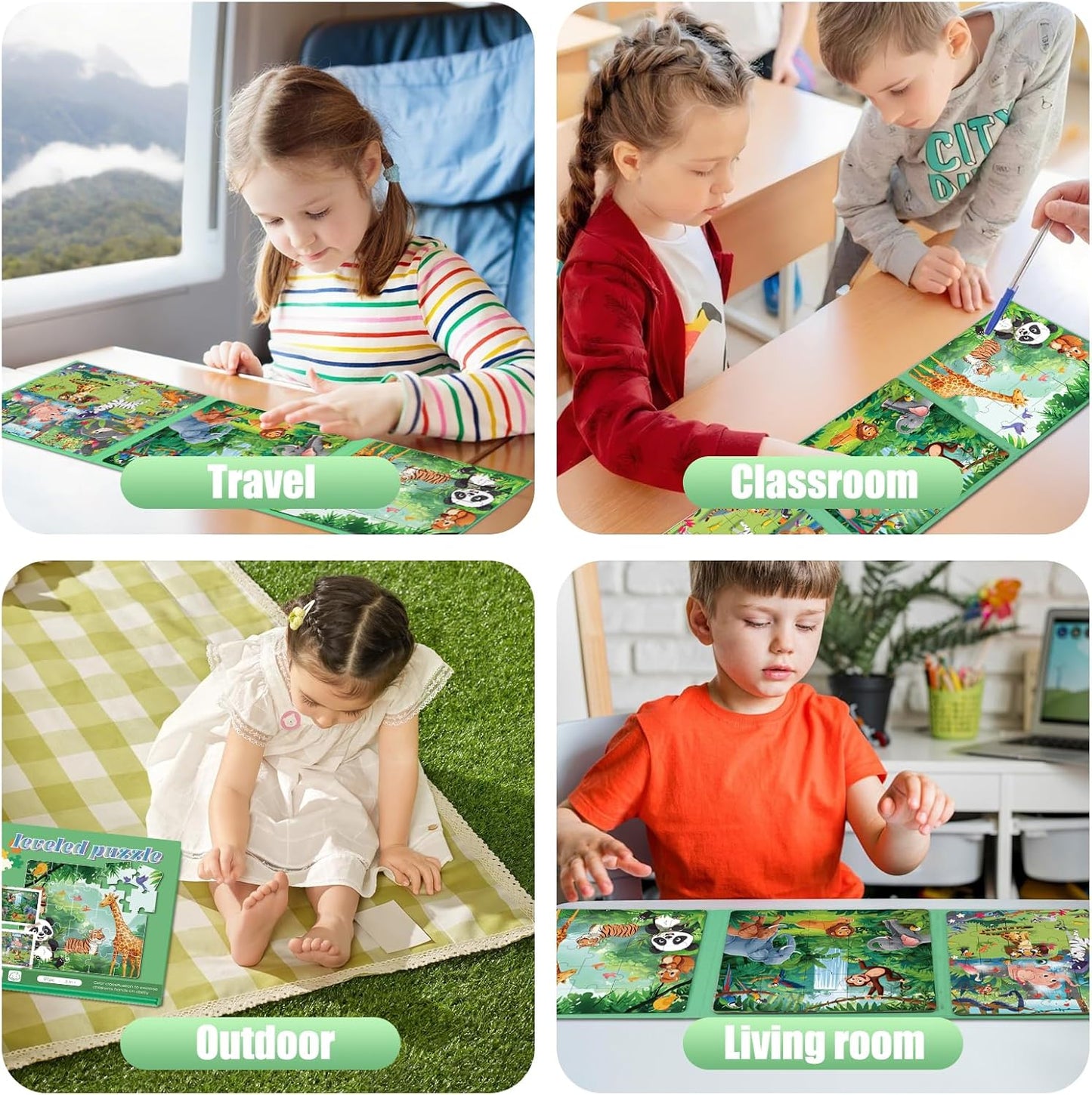 Magnetic Puzzles for Toddlers 3-5, 75-Pieces Travel Toys, Animal Jungle Puzzles Ages 4-6, Educational Learning Magnets, Road Car Trip & Airplane Activities Toys for 3 4 5 6 7 Girls Boys Gift
