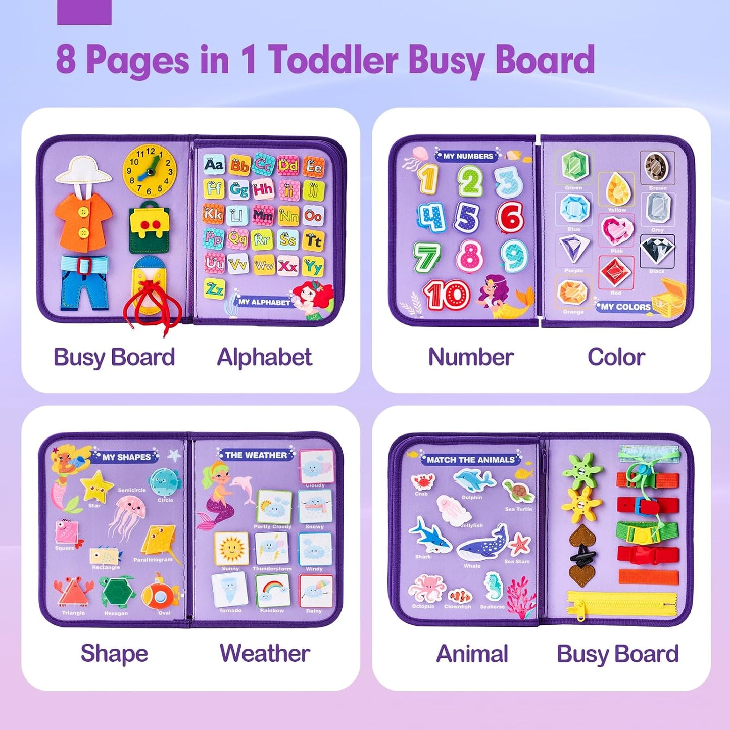 hahaland Busy Board for Toddlers - Montessori Toys Preschool Learning Activities with Life Skills, Alphabet, Number, Shape, Color, Animal, Weather - Toddler Boy Learning Educational Toys, Travel Toys