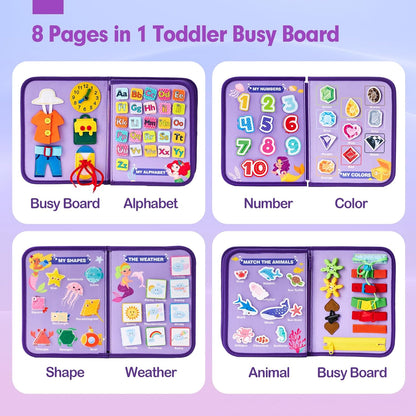 hahaland Busy Board for Toddlers - Montessori Toys Preschool Learning Activities with Life Skills, Alphabet, Number, Shape, Color, Animal, Weather - Toddler Boy Learning Educational Toys, Travel Toys
