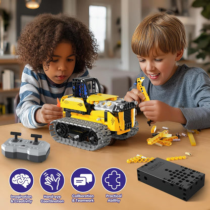 LECPOP 5 in 1 Building Toys STEM Robotics Kit, 430 PCS Blocks RC Robot Erector Sets, APP & Remote Control Excavator Science Kits for Kids Age 6 7 8 9 10 11 12-14, DIY Educational Gift for Boys & Girls