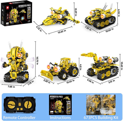 Ivrmtal Robot Building Toys for Kids, 5-in-1 Remote & APP Controlled STEM Building Set for Boys Age 8-12 Technic Coding Robotic Kit Led-Lights Easter Gift for Kids Age 8 9 10 11 12 13 14+ (673pcs)