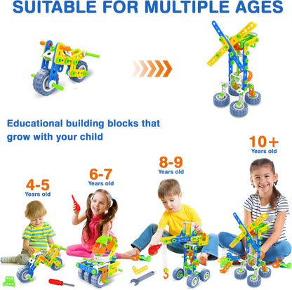 MOONTOY STEM Toys for 3 4 5 6 7 8+ Year Old Boy Birthday Gift, Building Toys for Kid Age 4-8 5-7 6-8 8-12, Preschool Educational Stem Kit Creative Activities for Boys Girls Christmas Idea Gift 118pcs