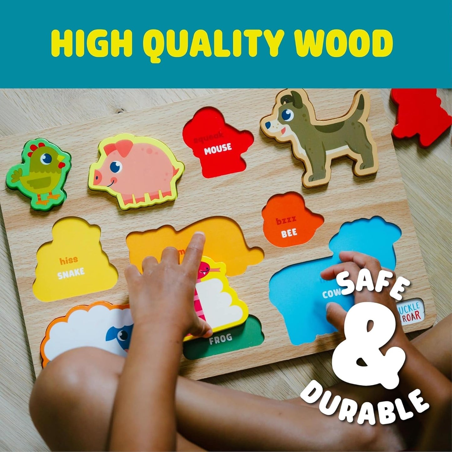 Chuckle & Roar - Jigsaw Wooden Puzzles Shapes and Animals 2 Pack - Preschool Puzzle for Toddlers Ages 3 Plus - Educational Puzzle Set for Fine Motor Skills and Screen Free Learning