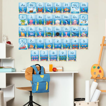 37 Pcs Alphabet for Classroom Wall Under The Sea Bulletin Board Set Alphabet Number 0-10 Line ABC Letters for Classroom Wall Decor (Ocean)