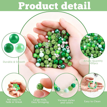 300 Pcs Diamonds Beads for Jewelry Making, Included 10 mm Red Rhinestone Beads for Bracelets, Bubblegum Bead for Pen Making, Pearl and Spacer Bead for Bracelet Necklace Earring Crafting