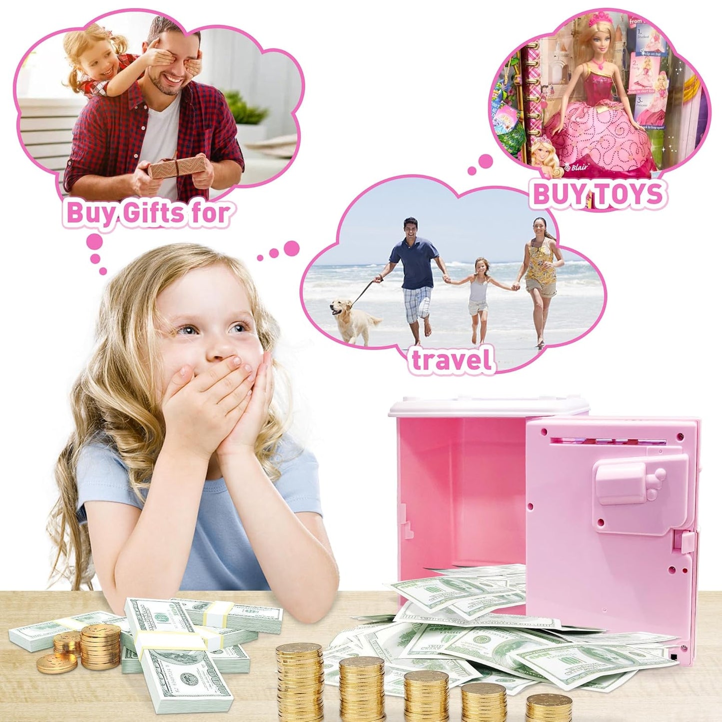JUNEU Unicorn Piggy Bank for Kids, Gifts for 5 6 7 8 9 10 Year Old Girls, Kids Electronic Piggy Bank, Girls Birthday Gifts, Educational Toys for Girl Boys, Kid Money Saving Box, Mini ATM Coin Bank