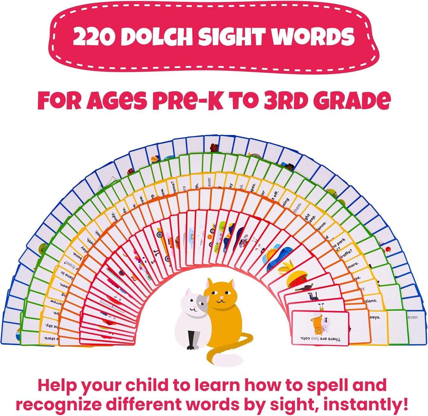 Sight Words Flash Cards Kindergarten – 220 Cards – Sight Words for Toddlers 4 Years – Dolch Sight Words Flash Cards –Pre-K Kinder 1st 2nd 3rd Grade – Sight Word Site Reading Kids Vocabulary Learning