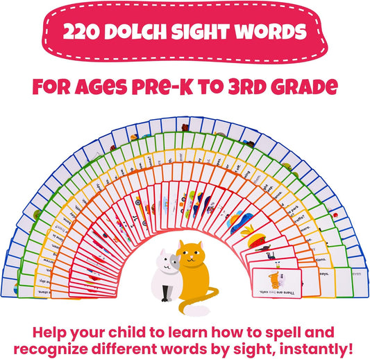 Sight Words Flash Cards Kindergarten – 220 Cards – Sight Words for Toddlers 4 Years – Dolch Sight Words Flash Cards –Pre-K Kinder 1st 2nd 3rd Grade – Sight Word Site Reading Kids Vocabulary Learning