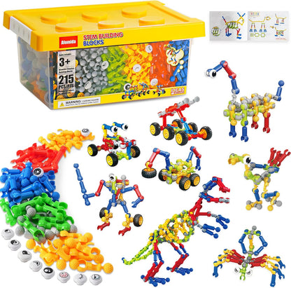 Afomida 215 PCS Creative Building Blocks Playset Toy - Featuring Storage, Includes Dinosaur, Robot, Car, Spider, Dog Figure, Learning Toy for Kids, Birthdays Gift for Kids, Boys and Girls Ages 4-7, 8+