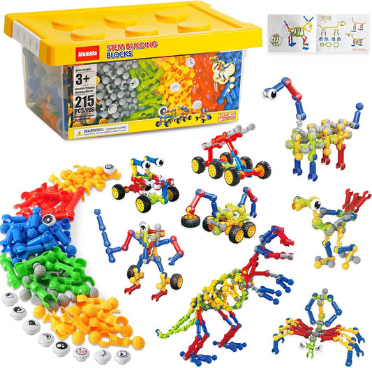 Afomida 215 PCS Creative Building Blocks Playset Toy - Featuring Storage, Includes Dinosaur, Robot, Car, Spider, Dog Figure, Learning Toy for Kids, Birthdays Gift for Kids, Boys and Girls Ages 4-7, 8+