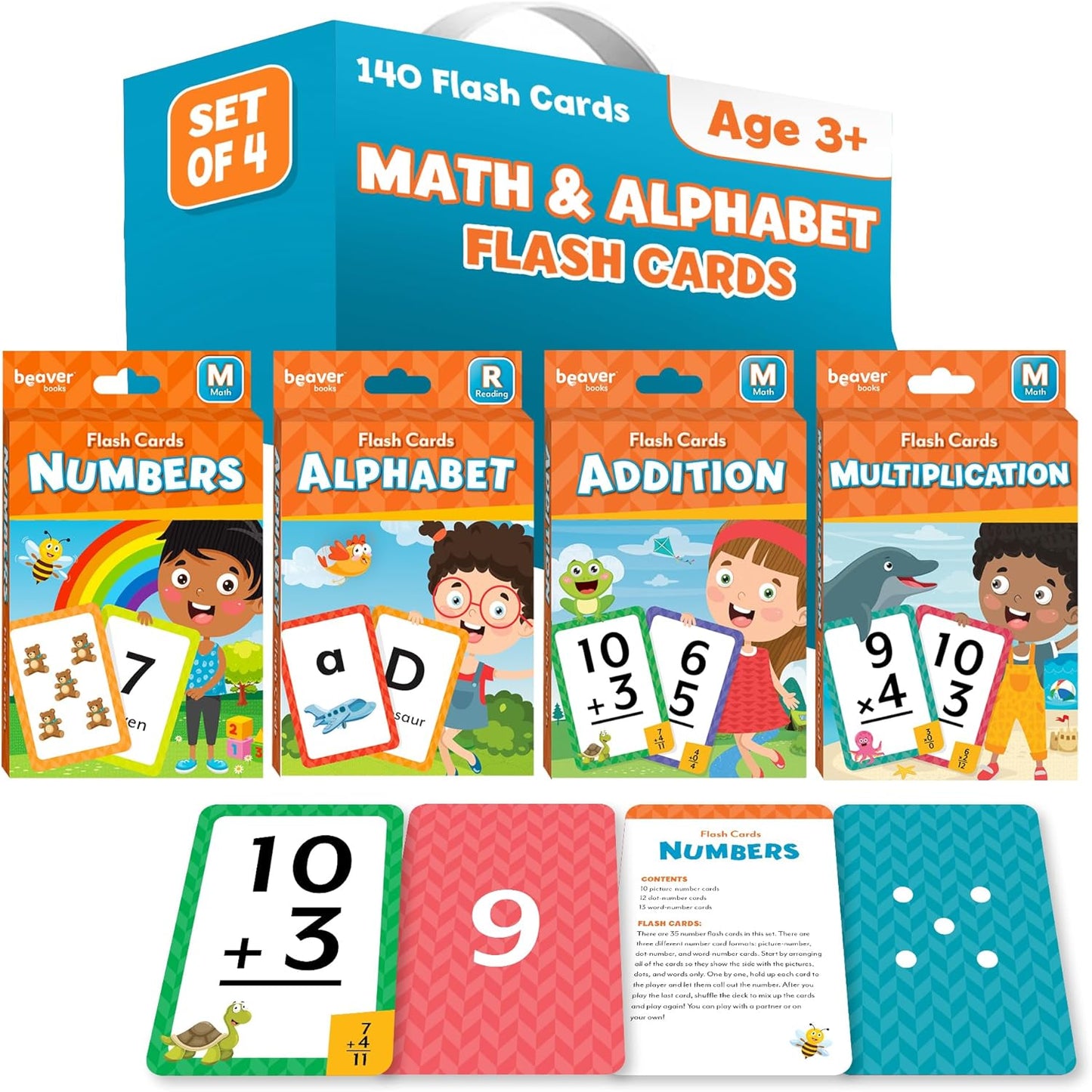 Head Start Flash Cards Set for Early Learning Activities, 140 Flashcards, Math Practice – Numbers, Addition, Multiplication, and Alphabet Cards, Ages 3+