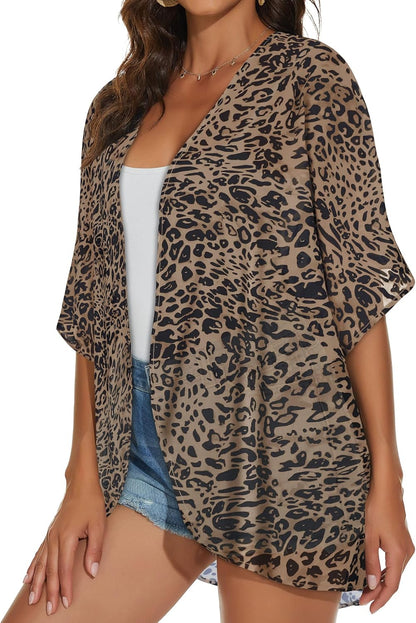 Womens Kimono Cardigans Beach Cover ups Swimwear Puff Sleeve Loose Casual Summer Tops 2026