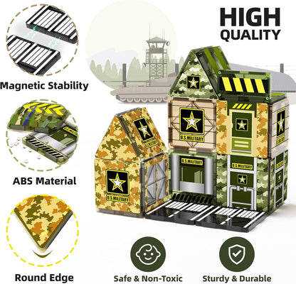 GobiDex 100PCS Army Magnetic Tiles Building Set for Kids, STEM Military Magnetic Building Blocks with 6 Magnetic Army Men, Educational Construction Toys Gift for Boys Girls 3 4 5 6 7 8 9+ Year Old